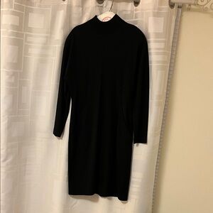 Ports International Vintage Black Wool Long Sleeve Mock Turtleneck Dress